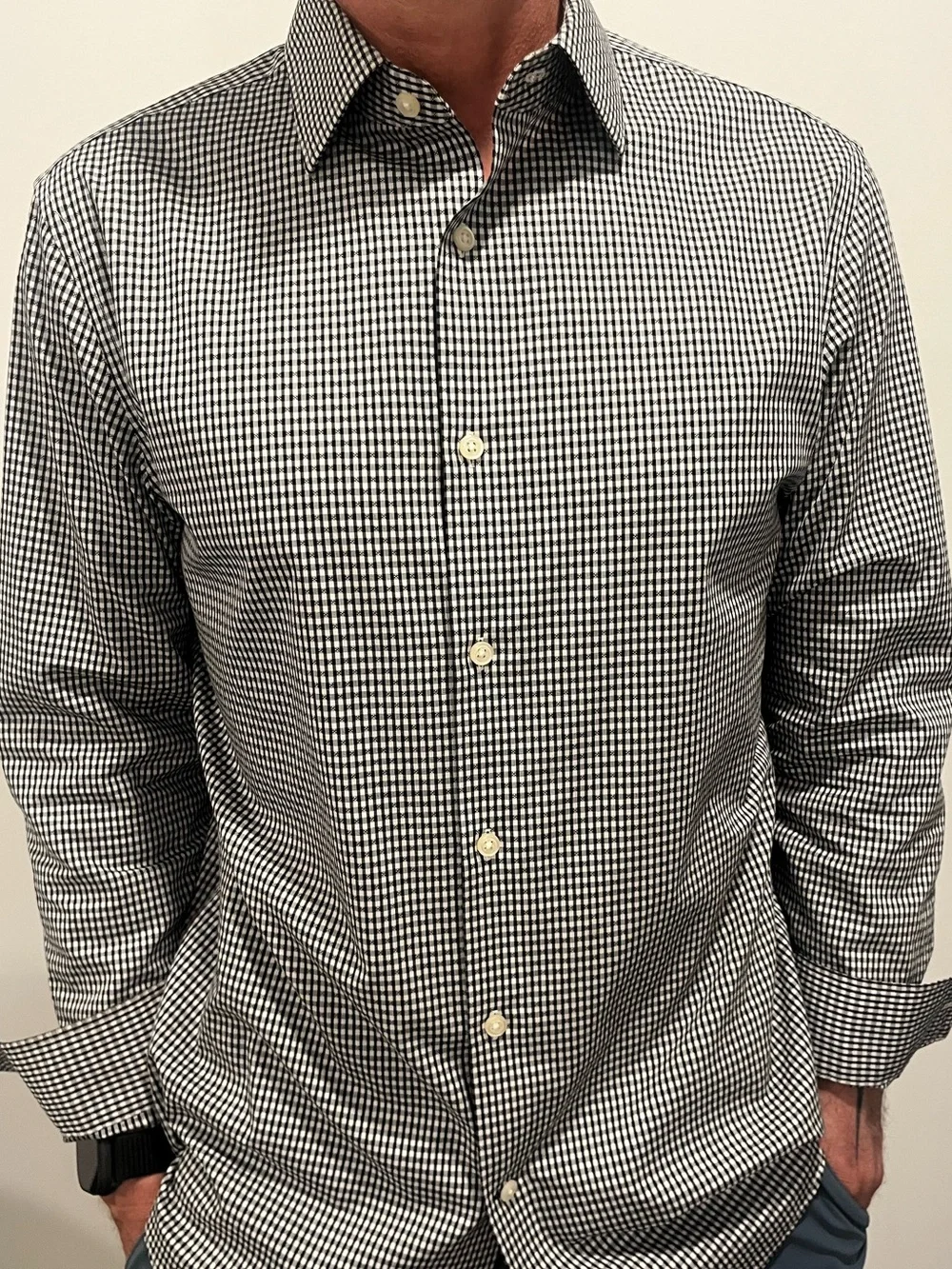 🖤 Banana Republic | L | Black & White Micro-Gingham Dress Shirt (No Iron)